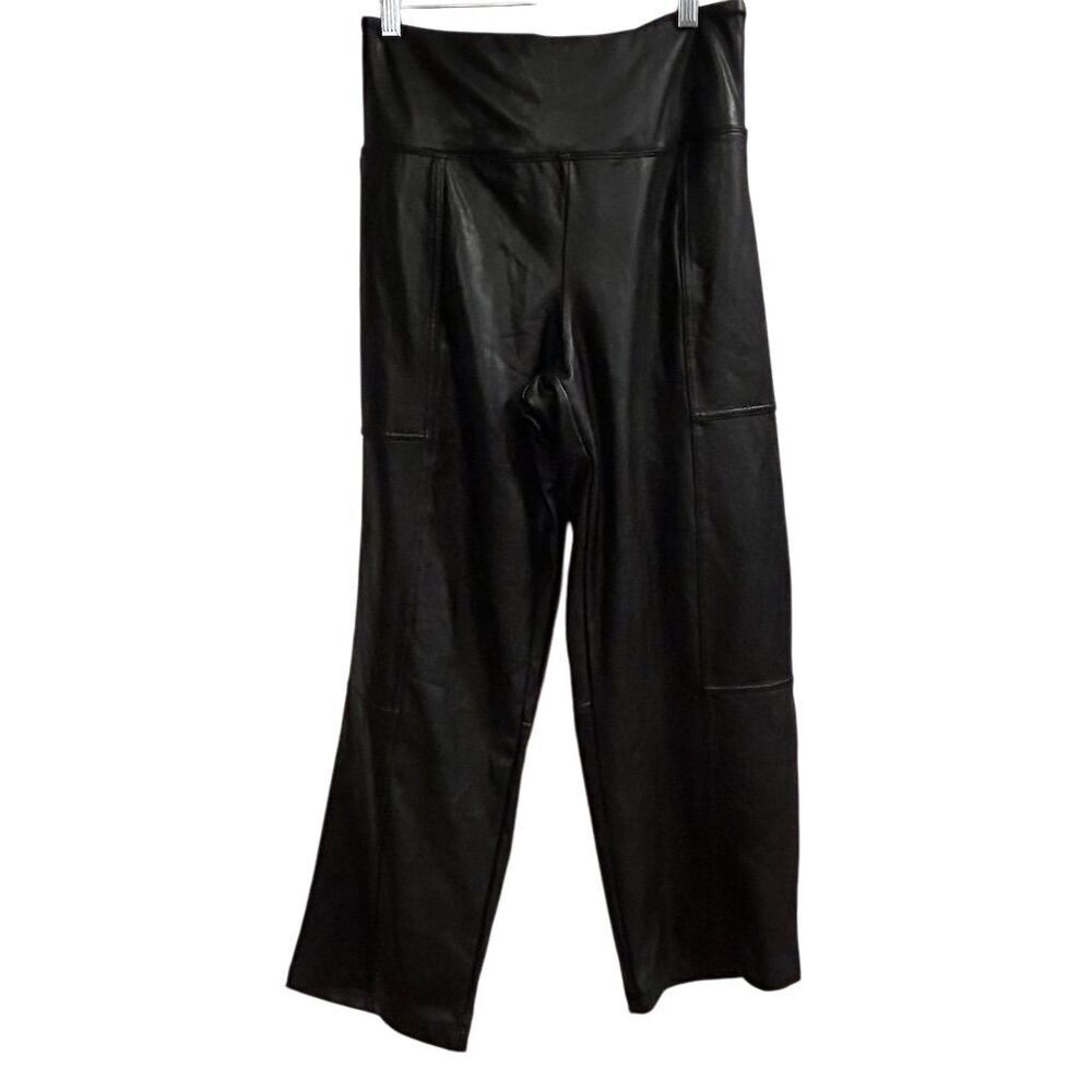 Joie Women's Wide-Leg Faux Leather Pants Black Size L Casual‎